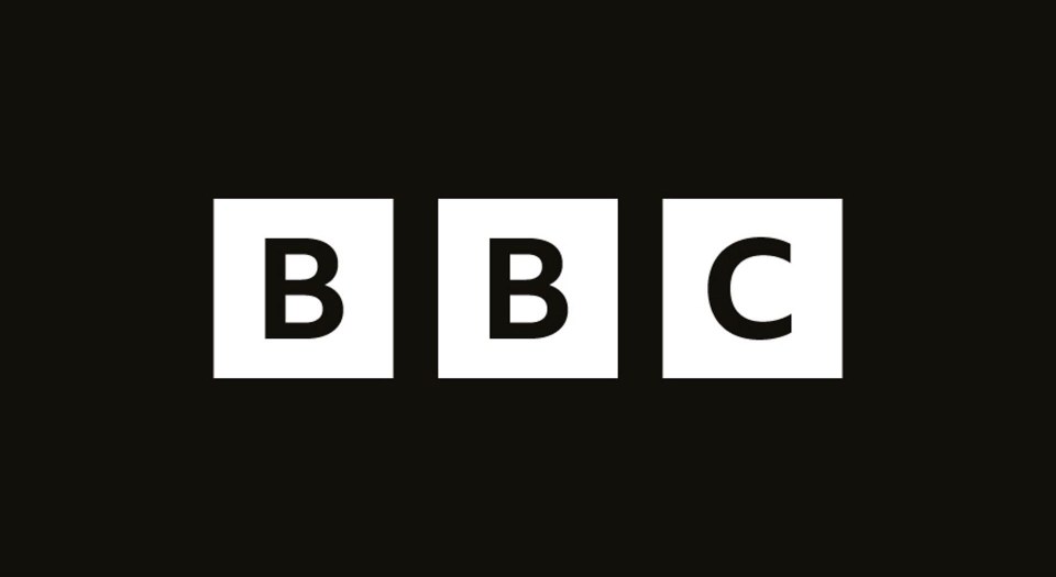 BBC logo, with white letters B, B, and C each in a separate white square, on a black background.