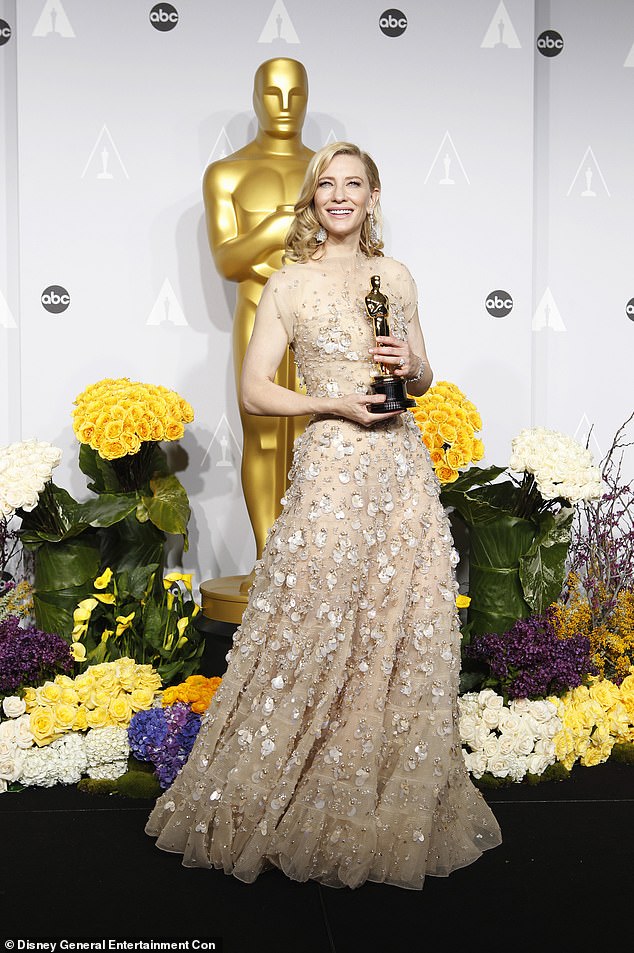 Oscar winners and their heirs are prohibited by the Academy of Motion Picture Arts and Sciences (AMPAS) from reselling the gold-plated prize on the open market. Pictured: Cate Blanchett holding her 2013 Oscar for Best Actress at the 86th Academy Awards