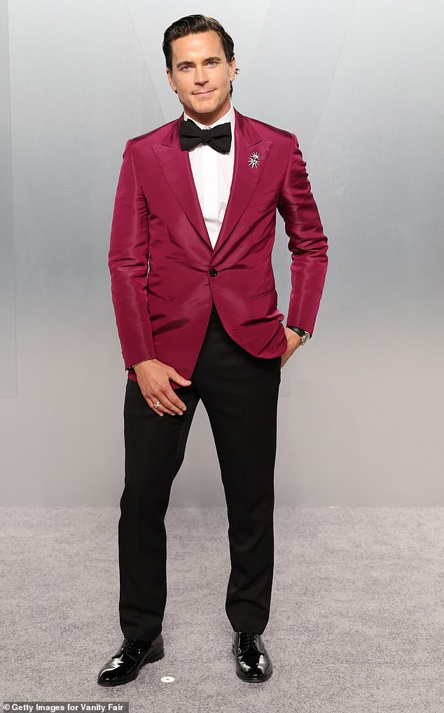TV actor Matt Bomer, 48, attended in a suit jacket that was both an alarming color and material that made him look more like a resturant server than A-list guest. He finished the unusual look with an oversized bow tie