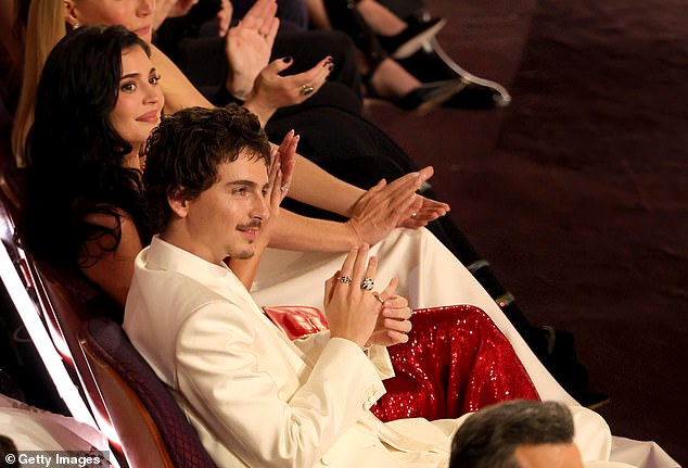 The camera then quickly cut to Chalamet, who could be seen nervously smiling beside his busty girlfriend Kylie Jenner