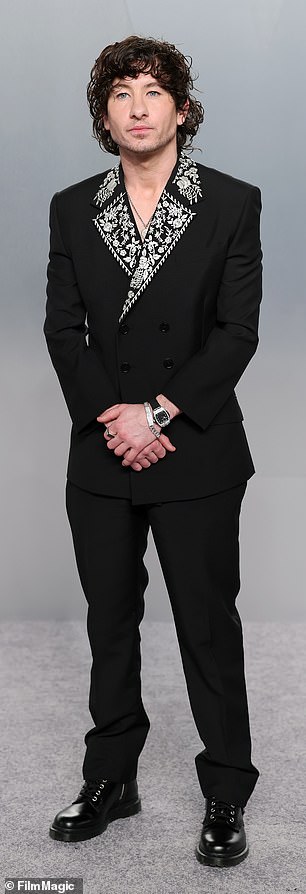 Keoghan sported an edgy black suit