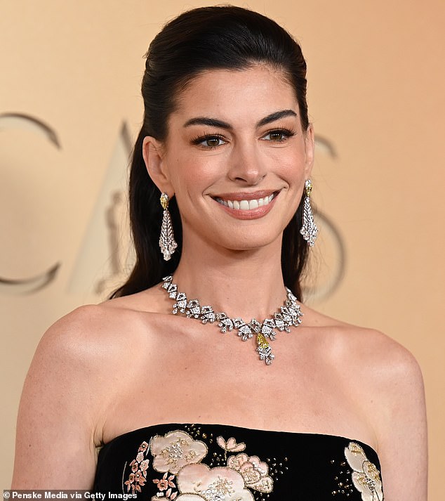 Hathaway, who won an Oscar for Best Supporting Actress as Fantine in the 2012 movie of the musical Les Miserables, wore Valentino for her latest outing at the awards show