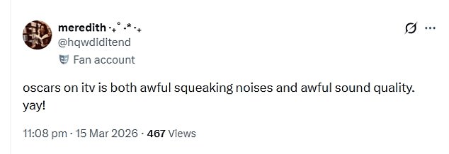 Many also complained about the poor audio quality on the ITV coverage after experiencing 'horrid bleeping noises'
