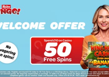 New Sun Bingo players can claim 50 free spins when they join the site