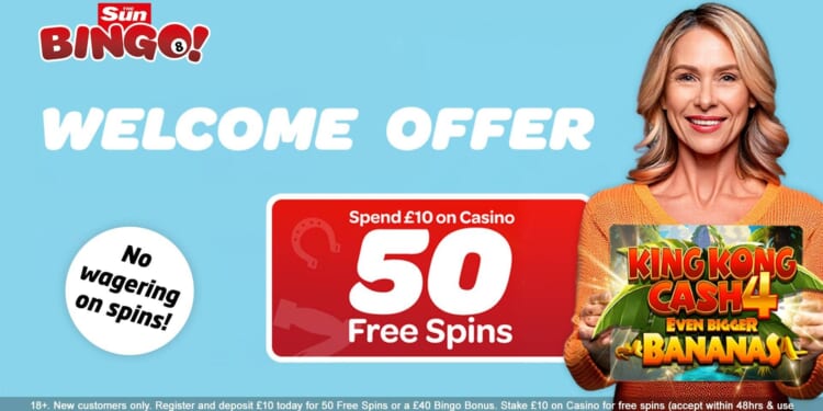 New Sun Bingo players can claim 50 free spins when they join the site