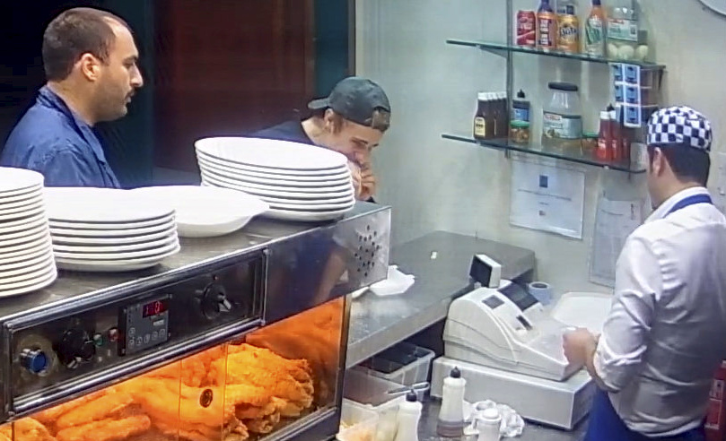 Justin Bieber ordering food at a chippy in Glasgow.