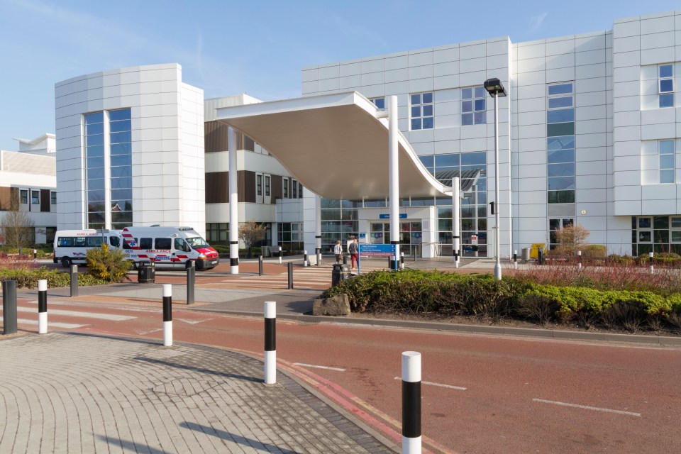 The large main entrance of Russells Hall Hospital Dudley, West Midlands.