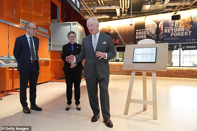 Charles unveiled a plaque to mark his visit and listened outside to a stirring performance by a choir from the Royal Northern College of Music