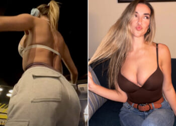 World's sexiest volleyball star Kayla Simmons leaves little to the imagination as she pumps iron in tiny sports bra