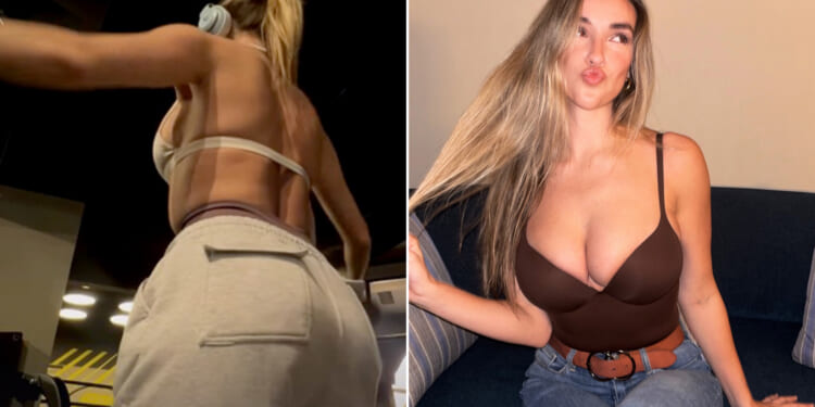 World's sexiest volleyball star Kayla Simmons leaves little to the imagination as she pumps iron in tiny sports bra