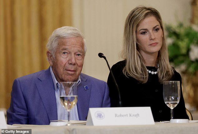 Robert Kraft listens as Trump speaks during a lunch