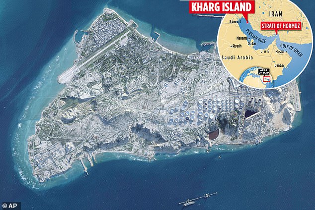 An aerial view of Iran's Kharg Island, an outpost that is responsible for roughly 90 percent of the country's oil export industry