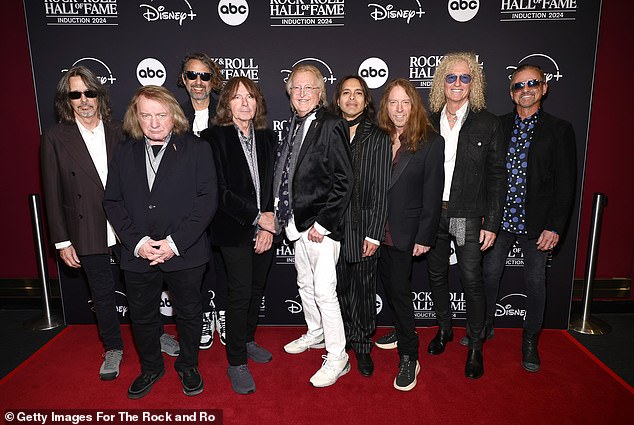 Shortly after the ordeal, Foreigner's bassist, Jeff Pilson (third from right), took to Facebook to express the band's 'sincerest apologies'