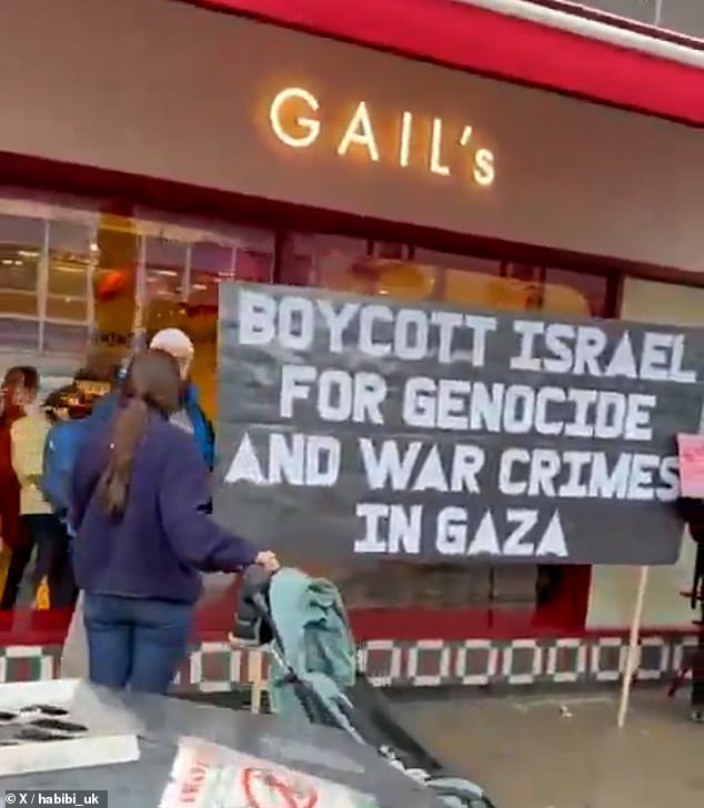 A Gail's in Archway, north London pictured after it was attacked by vandals. A Guardian opinion piece prompted outrage after it described the opening of the shop as an 'act of heavy-handed high-street aggression' against Palestinians