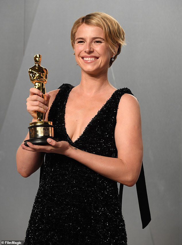 Irish actress Jessie Buckley (pictured) said 'You can sleep when you're dead,' following her first Oscar win for Hamnet