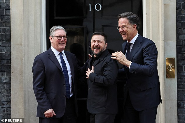Keir Starmer hosted Volodymyr Zelensky and Nato chief Mark Rutte in Downing Street this afternoon as the US president's wrath grew
