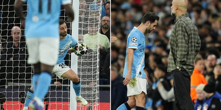 Bernardo Silva SENT OFF for first time ever for handball and may have played last Champions League game for Man City