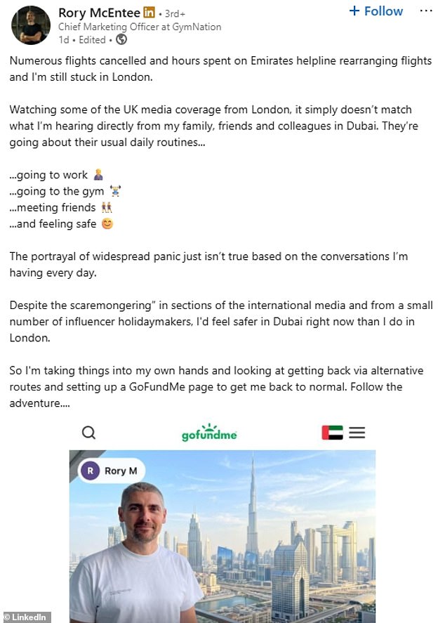 Rory McEntee's GoFundMe received over £660 in donations to get him 'back to the UAE'