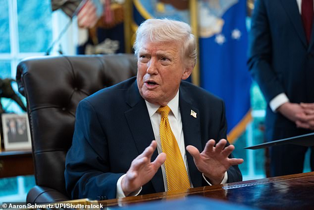 British Muslims are ‘notably more hostile’ towards the US and Israel with net negative favourability ratings of -41 and -52. Pictured: US President Donald Trump