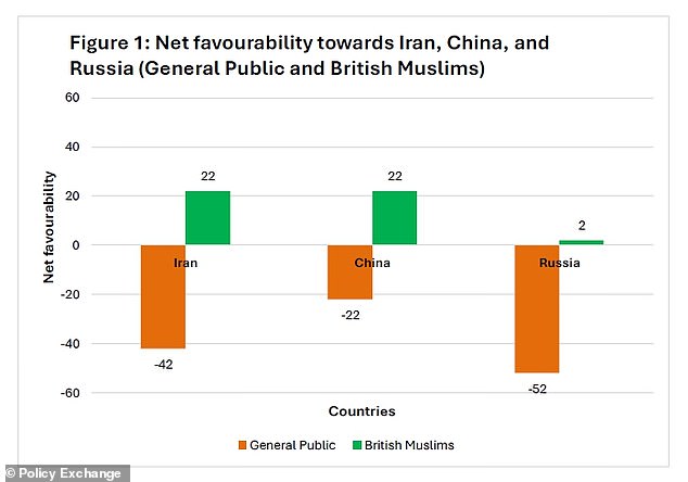 Beyond the conflict in the Middle East, Muslims in the UK are also generally ‘less hostile’ towards countries opposed to British values such as China and Russia
