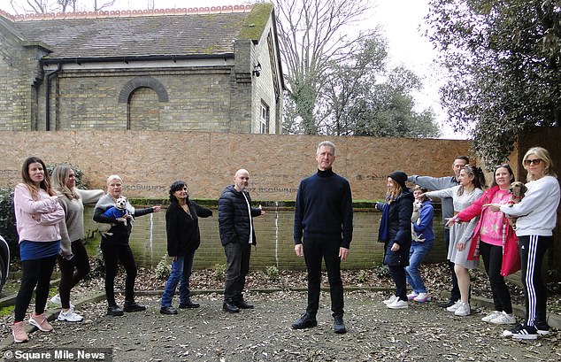 Christie (centre) with fellow neighbours in Hampton. Despite his conviction, Christie enjoys the broad support of his fellow homeowners