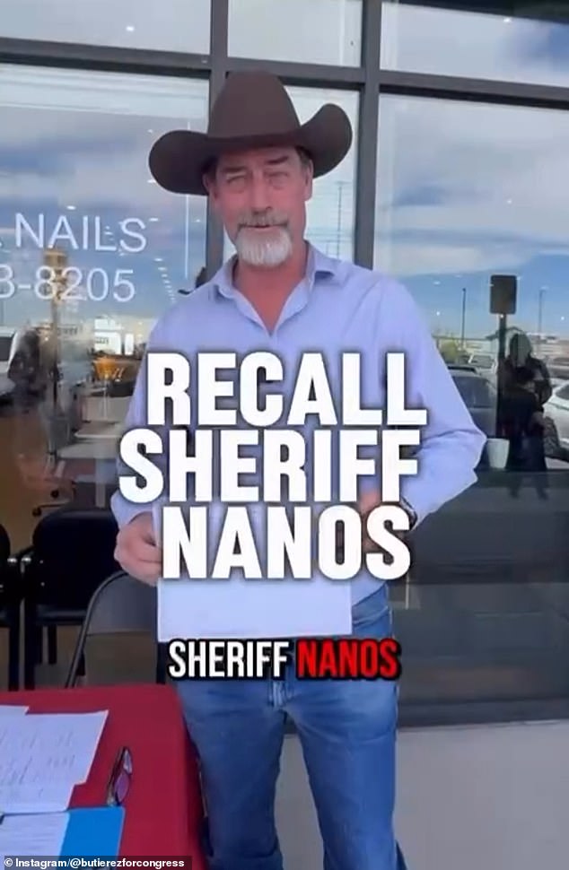 Butierez is working on collecting at least 120,000 signatures on a petition to remove Nanos from office, which is the first step in the recall process. He is pictured in a still from a video on his Instagram page announcing the move