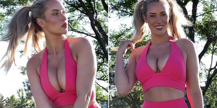 Paige Spiranac branded 'perfection' as she shows off slow-mo swing in very daring hot pink dress