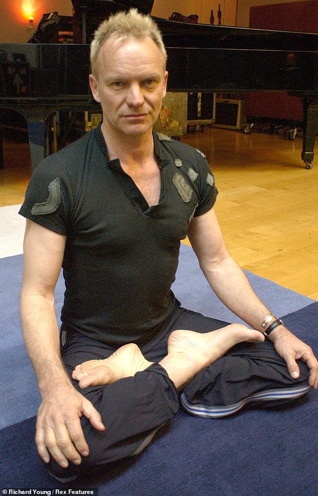The singer (pictured in 2003) and his actress wife have publicly preached about the benefits of yoga – he is even known to practise it while on tour