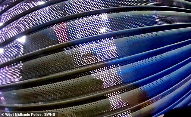 Bodycam footage captured the moment he begged officers to let him out after he was eventually shut inside the store, asking: 'Mate, can you get me out of here please?'