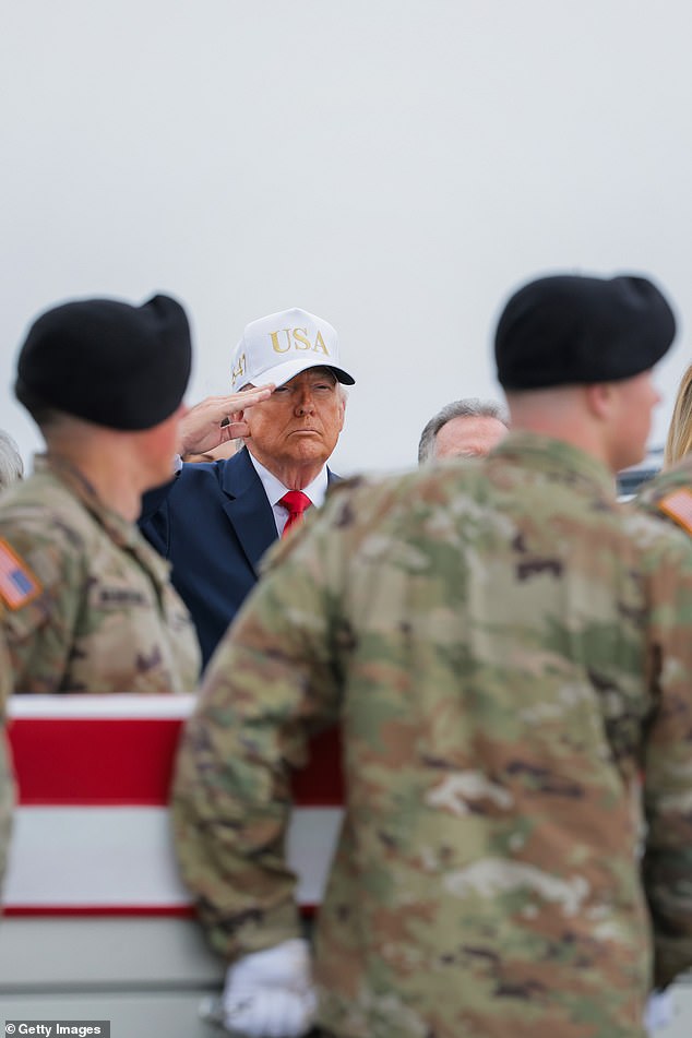 Trump was excoriated for being 'disrespectful' to the fallen troops when he wore a hat during the dignified transfer of the first six soldiers killed in the war with Iran