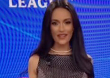 Albanian Laura Woods labelled 'sensational' as Champions League host drives fans wild with leggy display