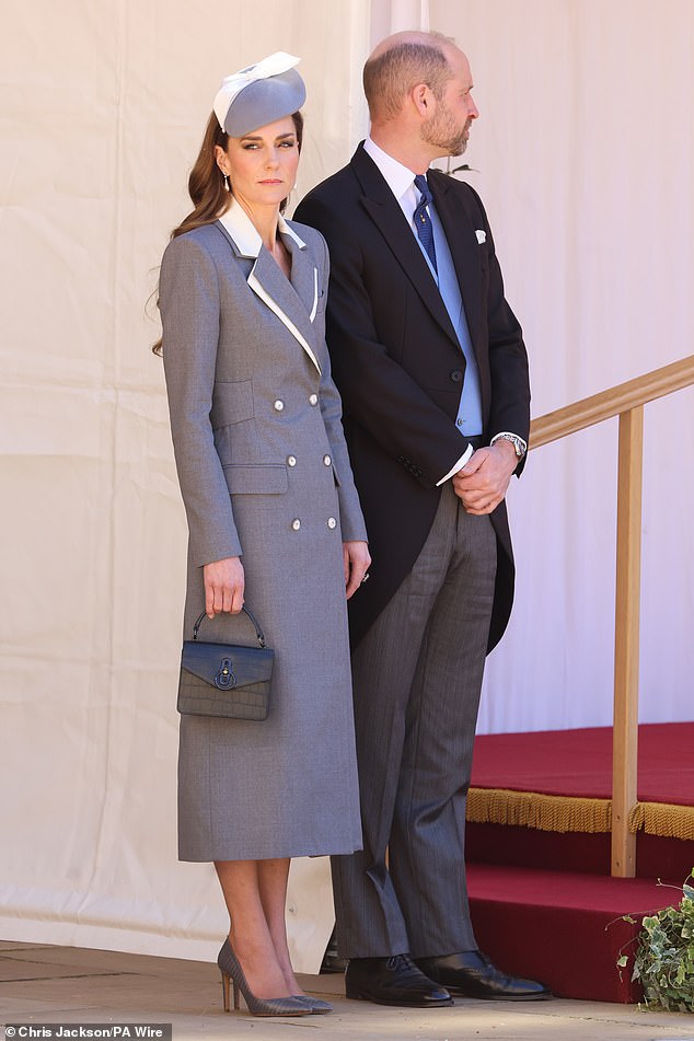 The Prince and Princess of Wales inspect a Guard of Honour during the ceremonial welcome earlier in the day