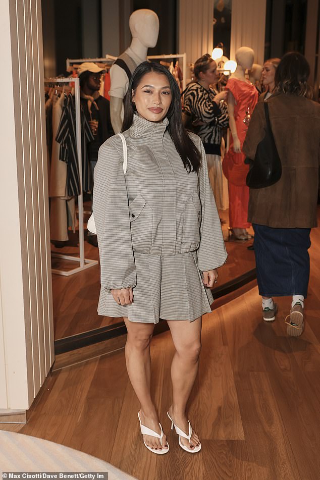 The Saturdays star Vanessa was also in attendance for the launch, arriving in fun grey checked co-ord and white heels