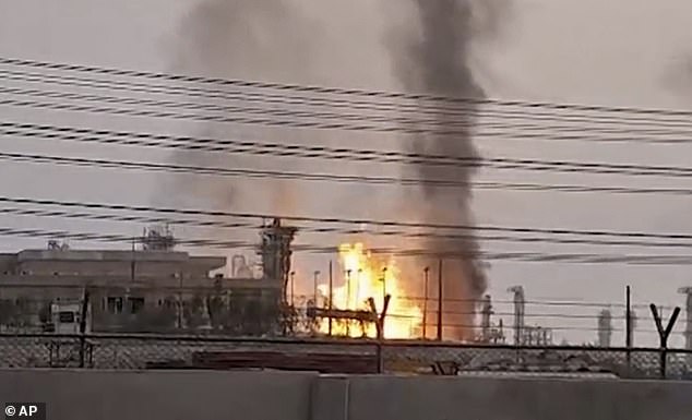 A refinery in Iran's South Pars gas field is seen after it was previously struck by an Israeli drone in Kangan, in Iran's Bushehr province