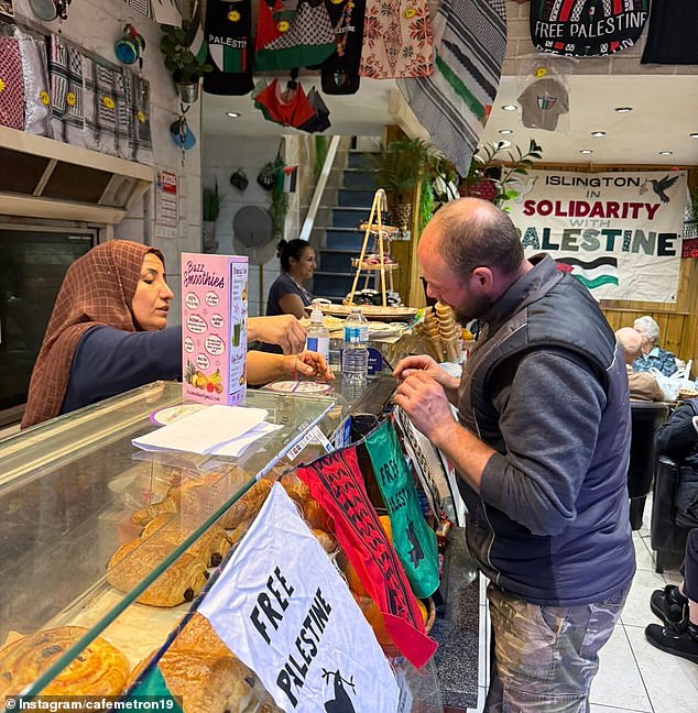 The article features an interview with Palestinian cafe owners in Archway, north London, pictured, where a new branch of Gail's was recently established