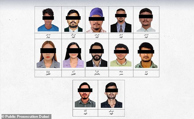 Mugshots of 25 people arrested for sharing 'war footage' in the UAE, with the first group, pictured, said to have 'published and circulated authentic video clips' of missile interceptions