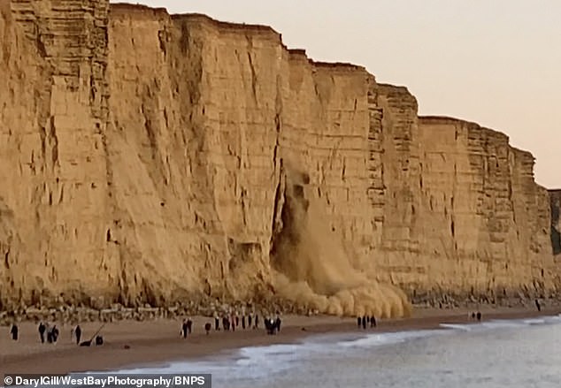 Around 20 beachgoers witnessed the dramatic collapse of the cliff in January, which caused tonnes of debris to come crashing down on the sand