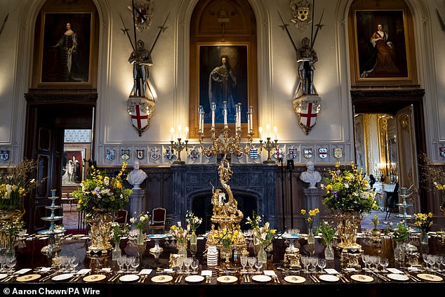 A view of the banquet table in St George's Hall, ahead of the guests arriving