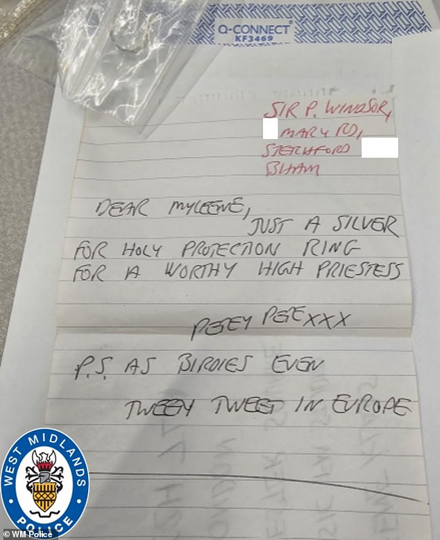 Windsor sent Ms Klass a silver ring 'for a worthy high priestess', signing off as 'Petey Pete'