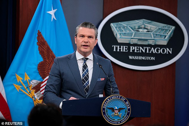Hegseth holds a briefing with Chairman of the Joint Chiefs of Staff General Dan Caine, amid the US-Israeli war on Iran, at the Pentagon in Washington, March 19