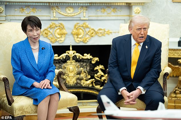 President Donald Trump (right) hosted Japanese Prime Minister Takaichi (left) in the Oval Office on Thursday where the Iran war was much discussed