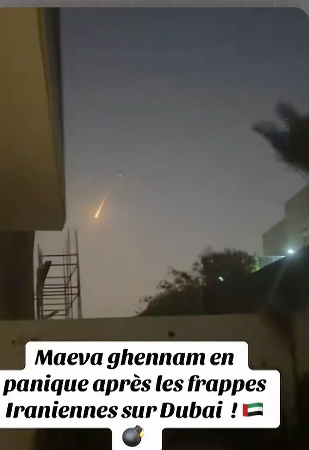 Reports of her arrest come as dozens of people have been detained in the United Arab Emirates for sharing footage of Iran's attacks. Video grab of Ms Ghennam's video showing Iranian missiles in the sky