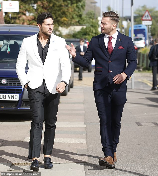 Jordan (right) pictured with fellow TOWIE cast member Dean Ralph while filming the series