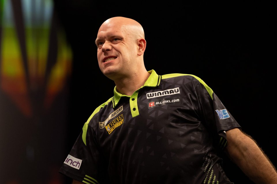 Cardiff, UK. 05th Mar, 2026. Michael van Gerwen reacts during match against Luke Humphries The 2026 BetMGM Premier League darts, night five at the Utilita Arena Cardiff in Cardiff, South Wales on Thursday 5th March 2026. this image may only be used f