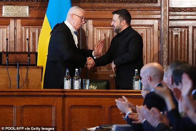 Commons Speaker Lindsay Hoyle greets Mr Zelensky ahead of his speech to MPs... Downing Street was not entirely keen on the event happening, but the Speaker insisted