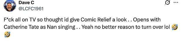 Taking to X fans said: 'Catherine Tate has surfaced as Nan again. Excruciatingly unfunny'