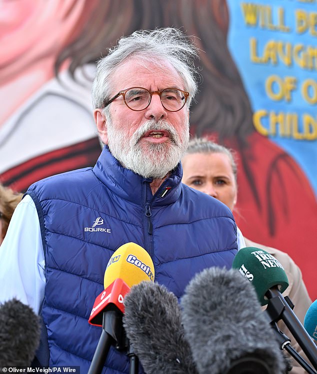 Adams speaking to the media in Belfast after the High Court damages claim against him by three victims of Provisional IRA bombings was 'discontinued' with 'no order as to costs'. Picture date: Friday March 20, 2026