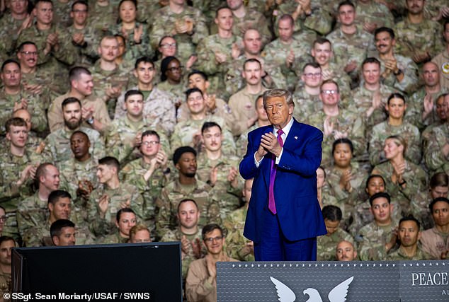 President Donald Trump rallies American servicemembers during his trip last May to Al Udeid Air Base, located outside Doha in Qatar, which has been targeted by Iranian strikes since the war began