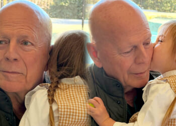 Bruce Willis gets kiss from his granddaughter, two, in sweet snaps for his 71st birthday amid star's dementia battle
