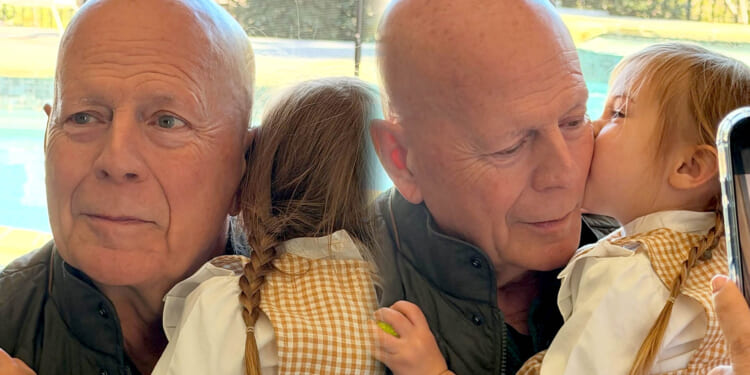 Bruce Willis gets kiss from his granddaughter, two, in sweet snaps for his 71st birthday amid star's dementia battle